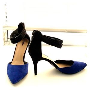 Blue and black heels